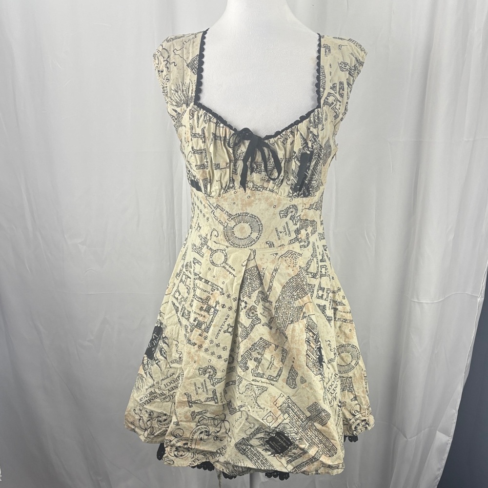 Elegant Cream and Black Graphic Mini Dress